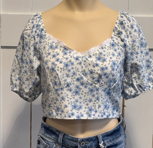 PUFF SLEEVE FLORAL CROP