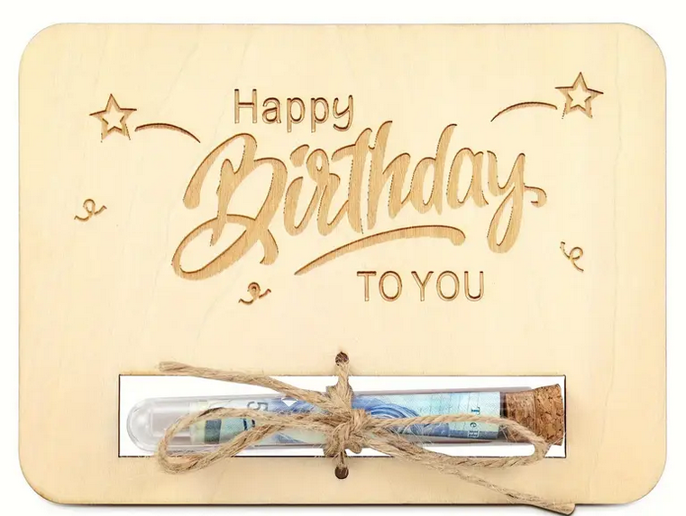 HAPPY BDAY WOODEN $$ CARD