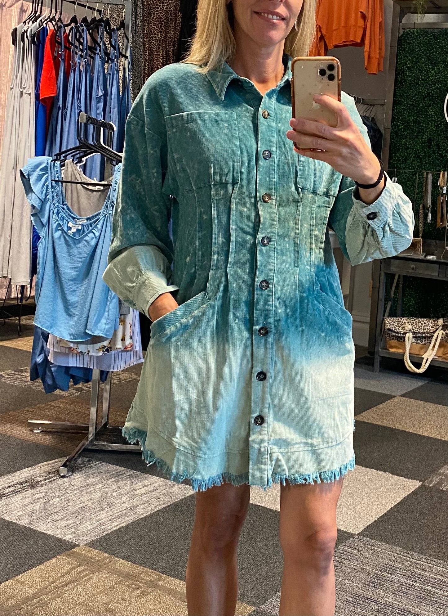 CORDUROY DIP DYE SHIRT DRESS