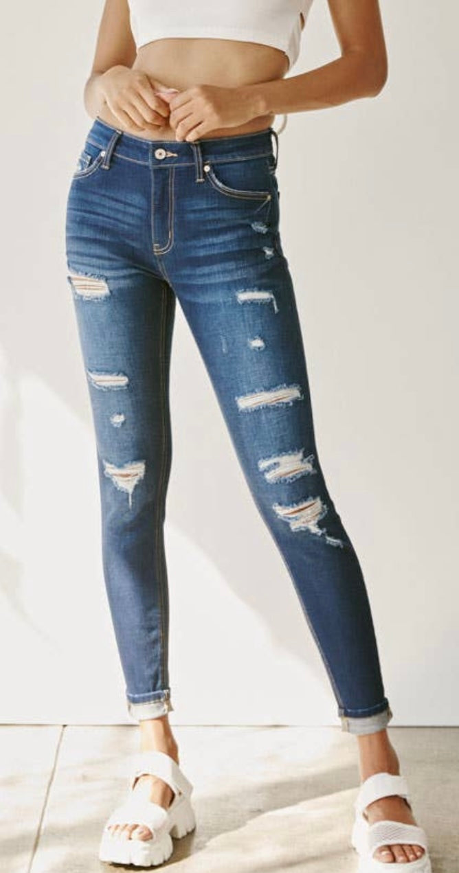 MID RISE CUFFED ANKLE SKINNY