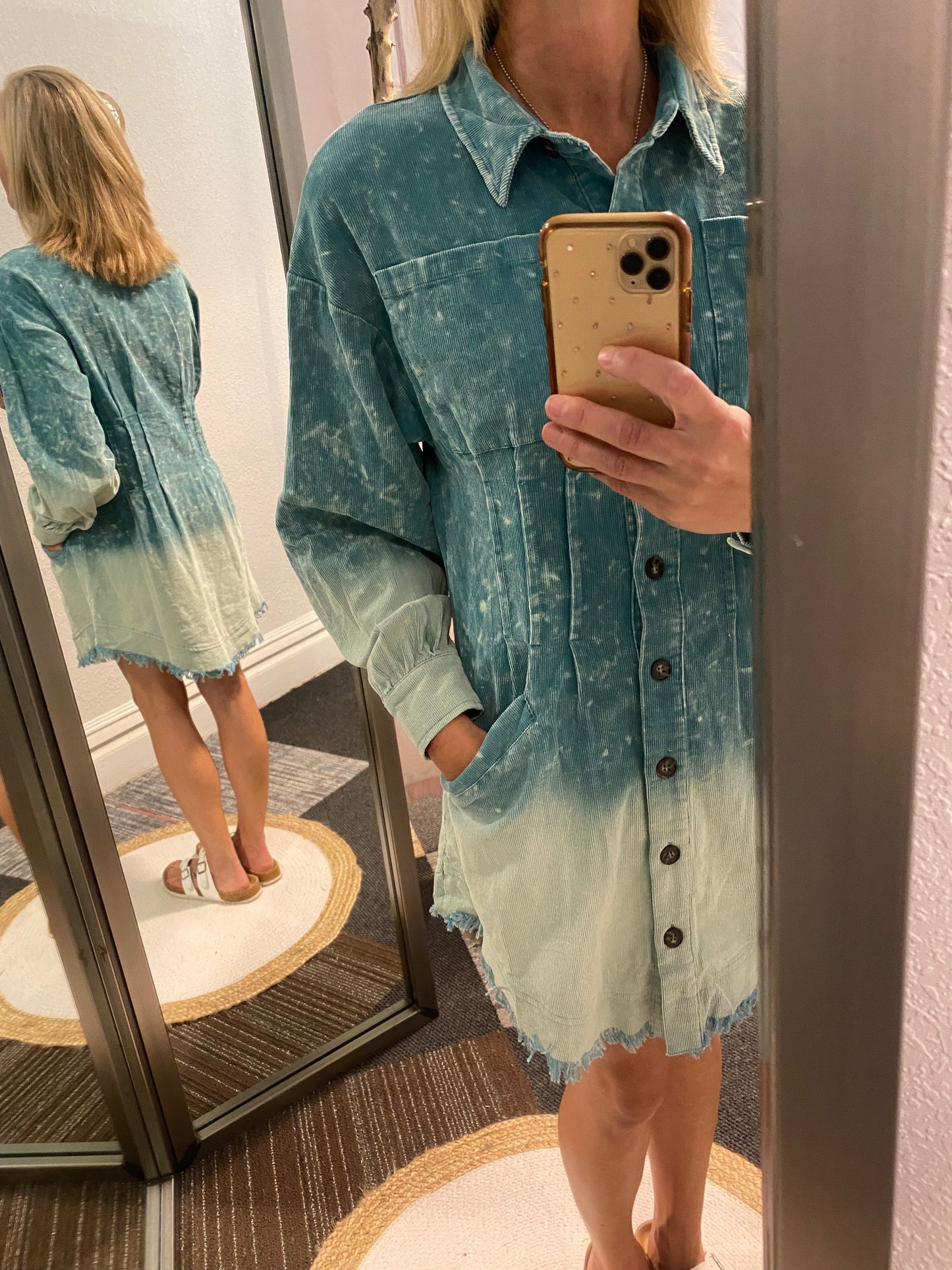 CORDUROY DIP DYE SHIRT DRESS