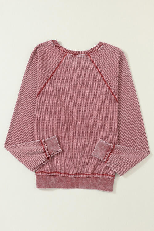 Half Button Round Neck Long Sleeve Sweatshirt