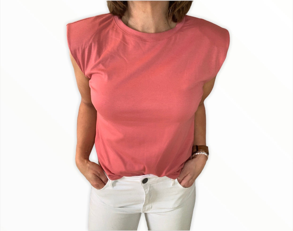 DESERT ROSE PADDED SHOULDER TOP