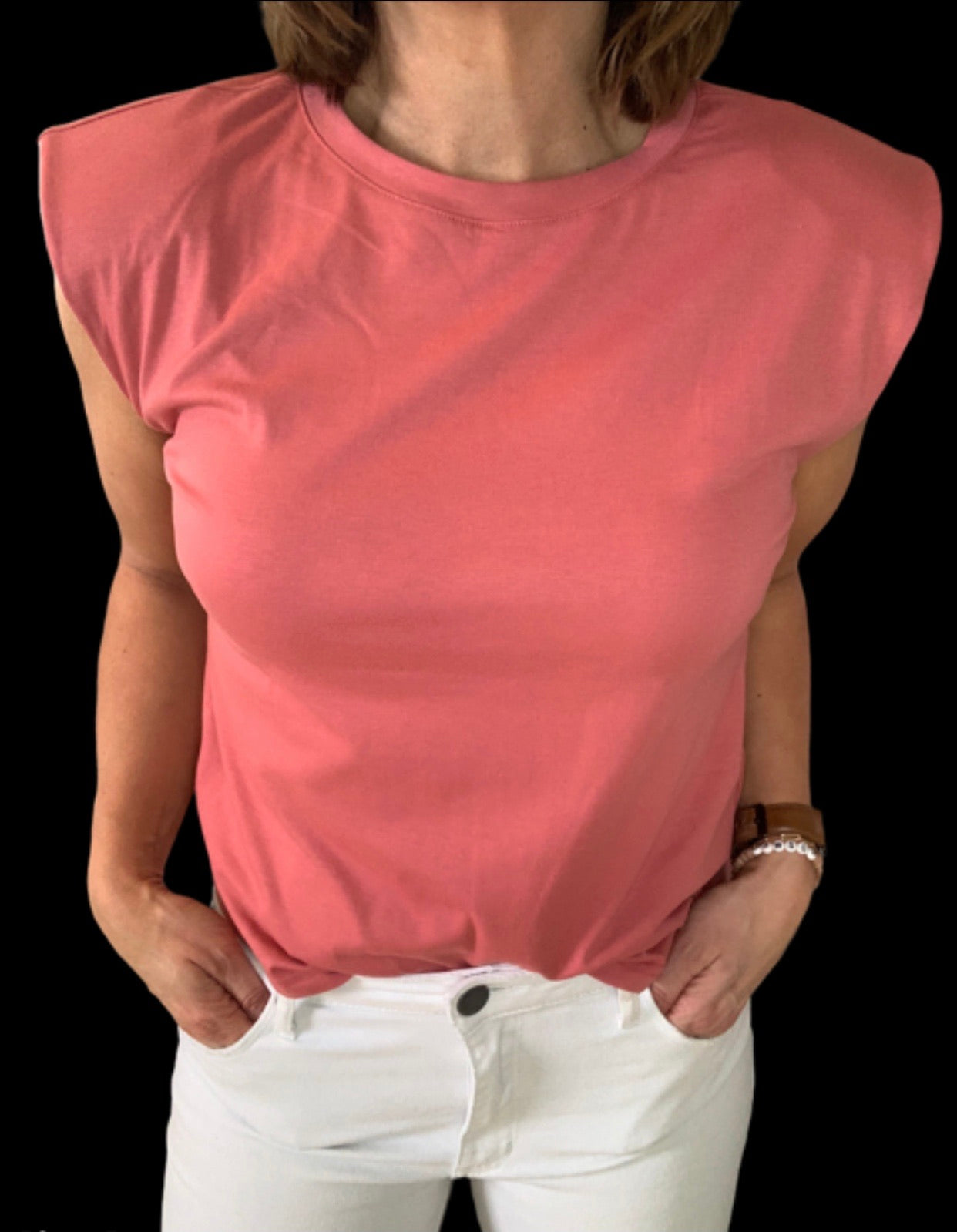 DESERT ROSE PADDED SHOULDER TOP