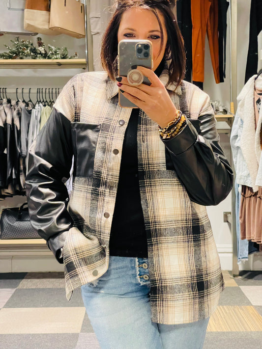 LEATHER PLAID SHACKET