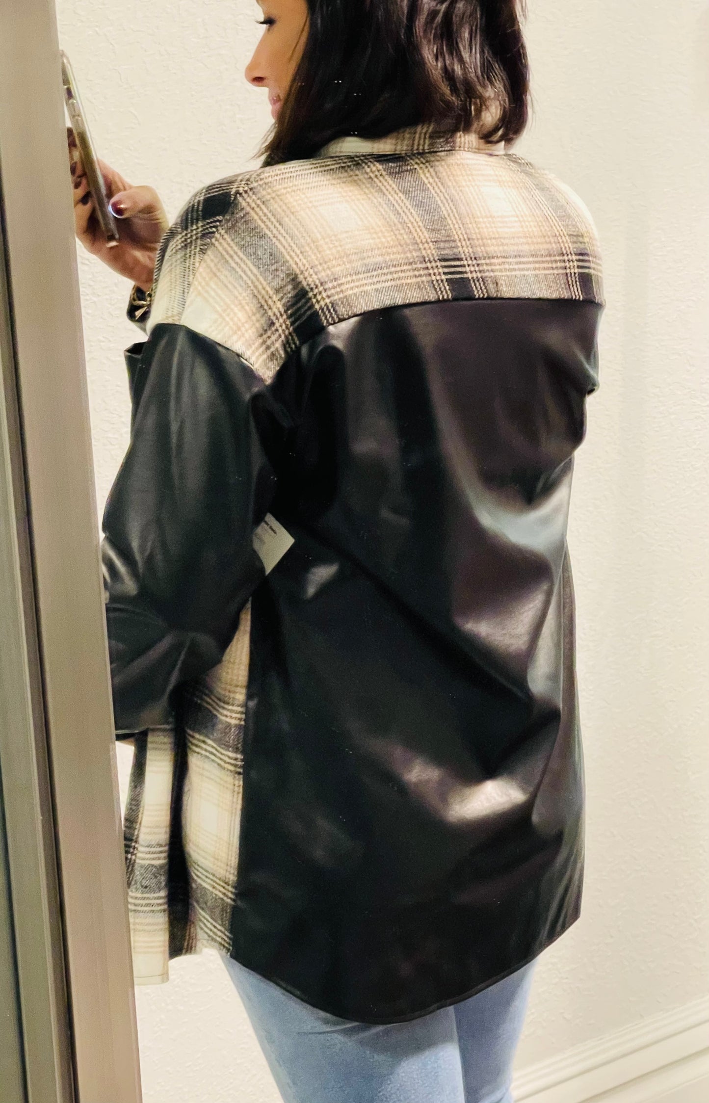 LEATHER PLAID SHACKET